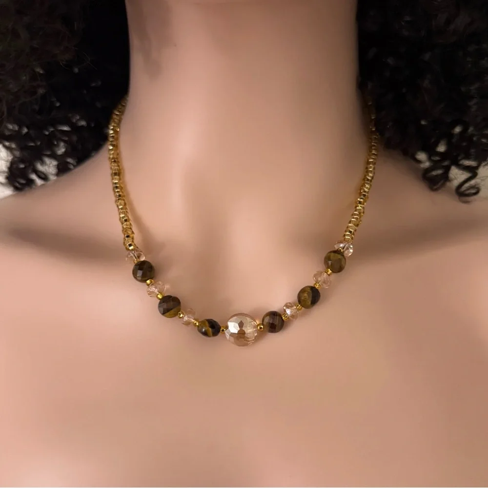 Gold-Filled Gemstone Swarovski Crystal Seed Bead Necklace